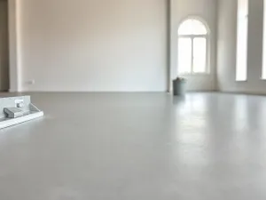 Dłonie wygładzające świeży beton architektoniczny w drewnianym szalunku metalową pacą w domowym warsztacie.